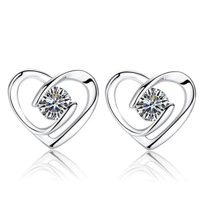 Simple Ear Jewelry Silver-plated Female Earrings Fashion Korean Style Heart-to-heart Earrings Women-Jewearrings