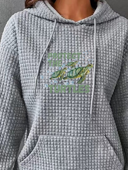 Full Size Turtle Graphic Drawstring Hoodie-Jewearrings