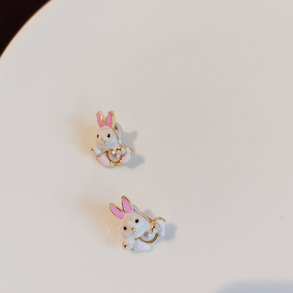 Sweet Cute Rabbit Stud Earrings 925 Silver Needle-Jewearrings