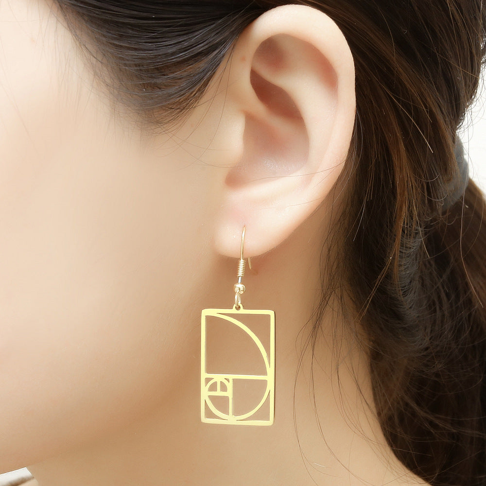 Women's Gold Yellow Gold Spiral Divider Square Earrings-Jewearrings