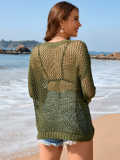 Heart Openwork Long Sleeve Cover-Up-Jewearrings