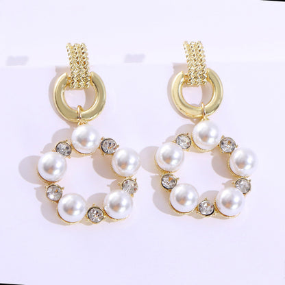 New Japan And South Korea Simple Pearl Earrings With Diamonds Retro-Jewearrings