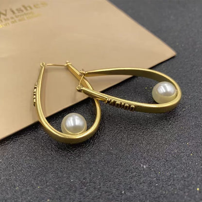 Oval Pearl Ear Hoop Earrings Jewelry-Jewearrings