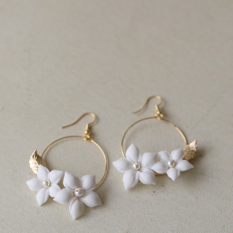 Ceramic Earrings Floral Women's Gold-Jewearrings