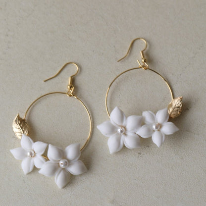 Ceramic Earrings Floral Women's Gold-Jewearrings