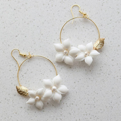 Ceramic Earrings Floral Women's Gold-Jewearrings