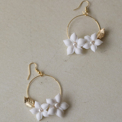 Ceramic Earrings Floral Women's Gold-Jewearrings