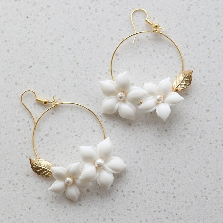 Ceramic Earrings Floral Women's Gold-Jewearrings