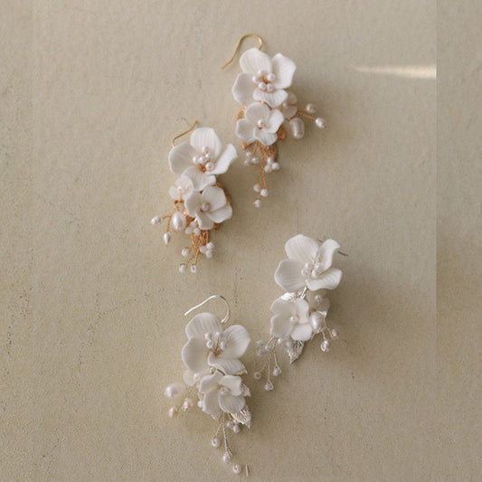 Ceramic Flower Earrings Shell Flower Freshwater-Jewearrings