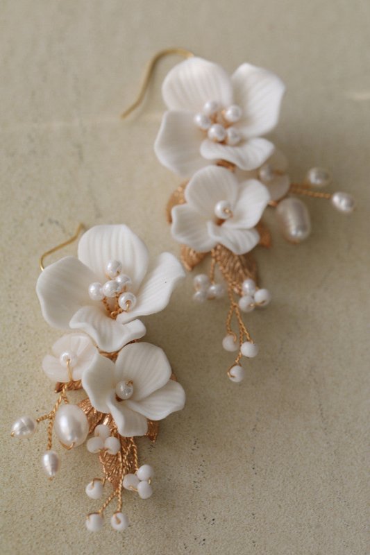 Ceramic Flower Earrings Shell Flower Freshwater-Jewearrings