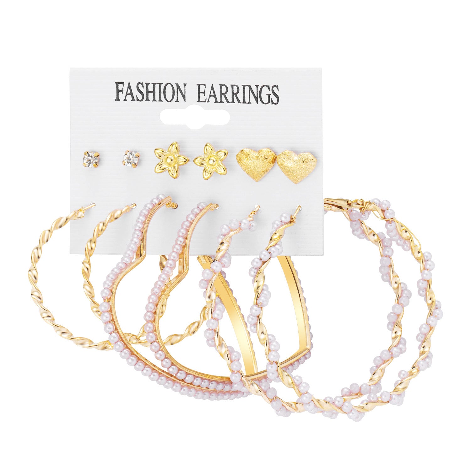 New Vintage Geometric Pearl Earrings 6-piece Set-Jewearrings