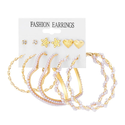 New Vintage Geometric Pearl Earrings 6-piece Set-Jewearrings