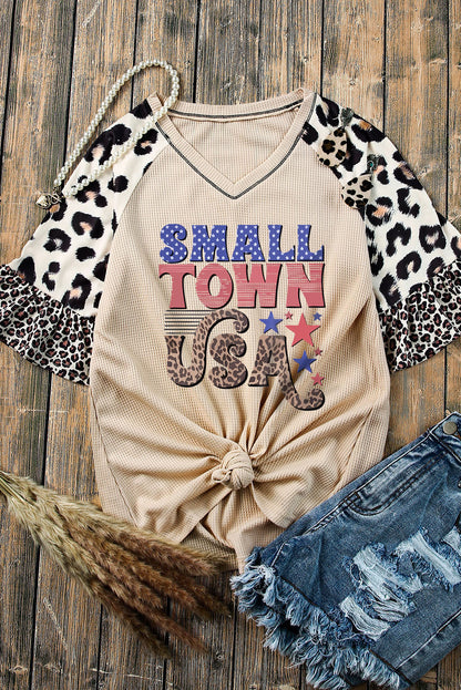 SMALL TOWN USA Graphic Leopard V-Neck Top-Jewearrings