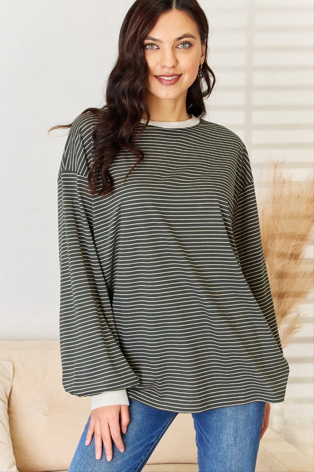 And The Why Oversized Striped Contrast T-Shirt-Jewearrings