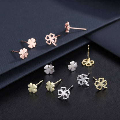 S999 Sterling Silver Four-leaf Clover Earrings Women's Niche Design-Jewearrings