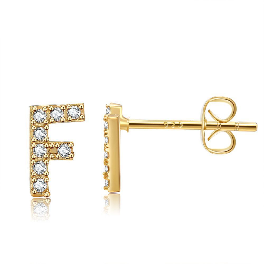 Women's Fashion Brass And Real Gold Plated Zirconia Letter Earrings-Jewearrings