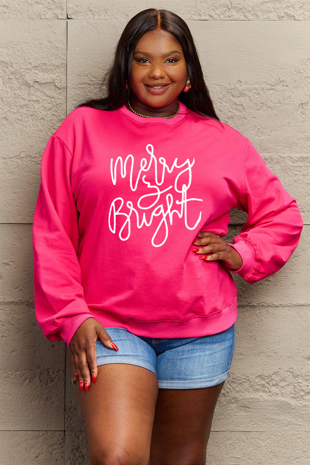 Simply Love Full Size MERRY AND BRIGHT Graphic Sweatshirt-Jewearrings