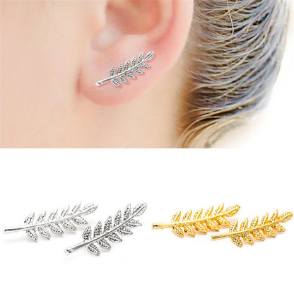 Simple Tree Leaf Alloy U-shaped Ear Clip Earrings-Jewearrings