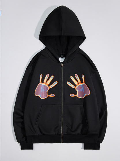 Graphic Zip-Up Hooded Jacket-Jewearrings