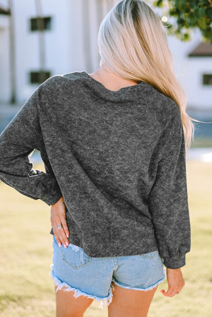 Mineral Washed COW'S FIRST RODEO Round Neck Raglan Sleeve Sweatshirt-Jewearrings