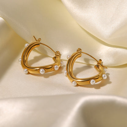 INS French Style New 18K Gold Plated Shaped Pearl-studded Earrings-Jewearrings