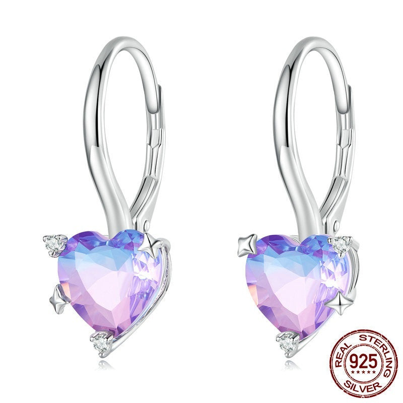 Silver S925 Colorful Love White Gold Plated Zircon Heart-shaped Dream Ear Studs Earrings-Jewearrings