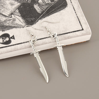 European And American Punk Style Ancient Silver Dagger Earrings-Jewearrings