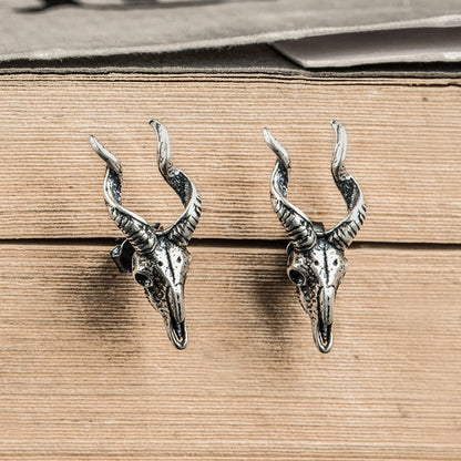 Sterling Silver Punk Vintage Sheep Head Stud Earrings-Jewearrings