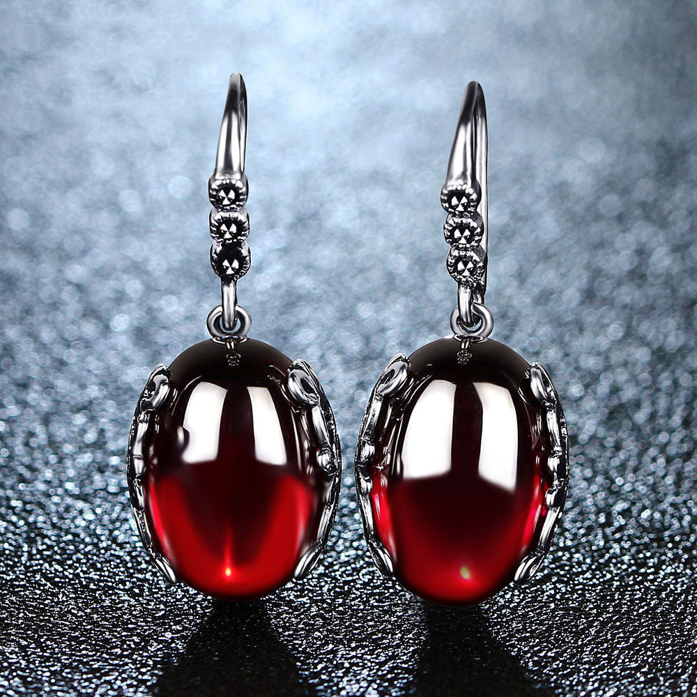 Silver Topaz Agate Gemstone Earrings Jewelry Garnet Drop Earrings-Jewearrings