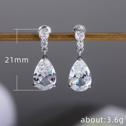 Women's Water Drop Zircon Copper Stud Earrings Fashion Jewelry-Jewearrings