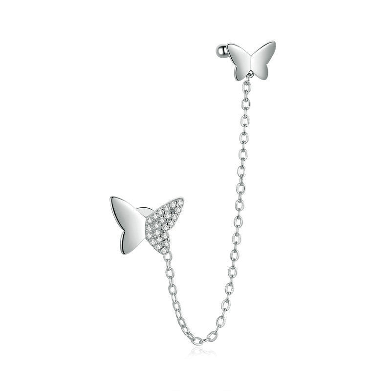 Silver Butterfly Butterfly Flying Platinum Plated Stud Earrings-Jewearrings