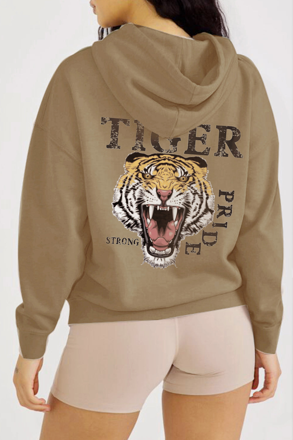 Simply Love Full Size TIGER STRONG PRIDE Graphic Hoodie-Jewearrings