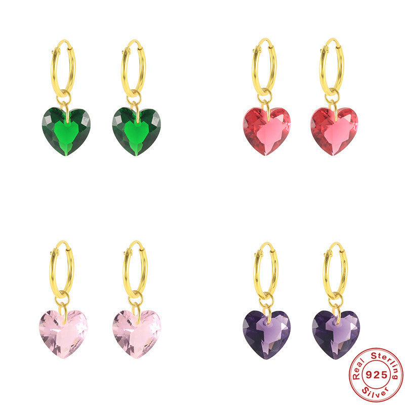 S925 Sterling Silver Heart-shaped Crystal Earrings-Jewearrings