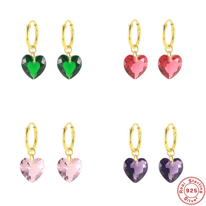 S925 Sterling Silver Heart-shaped Crystal Earrings-Jewearrings