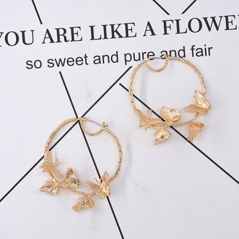 Women's Temperament Butterfly Large Circle Hoop Earrings-Jewearrings