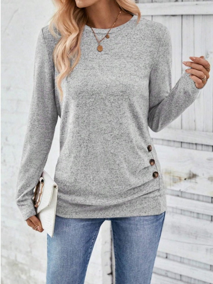 Round Neck Long Sleeve T-Shirt-Jewearrings