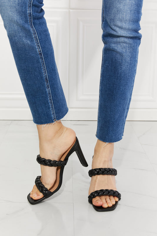 MMShoes In Love Double Braided Block Heel Sandal in Black-Jewearrings