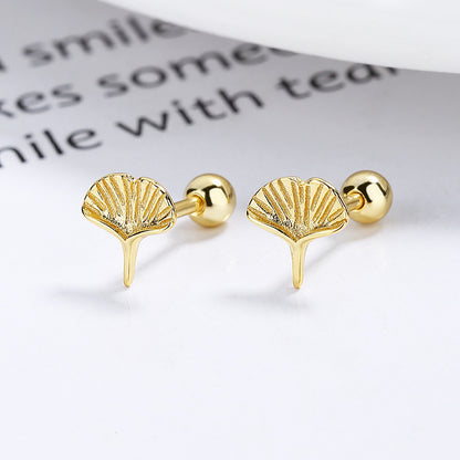 Apricot Leaf Thread Stud Earrings Women's Sterling Silver Fashion-Jewearrings