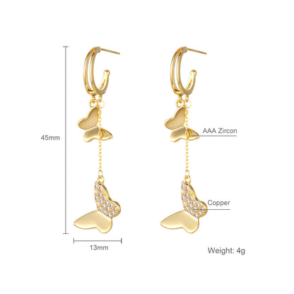 European And American Fashion Temperament Butterfly Pendant Stud Earrings-Jewearrings