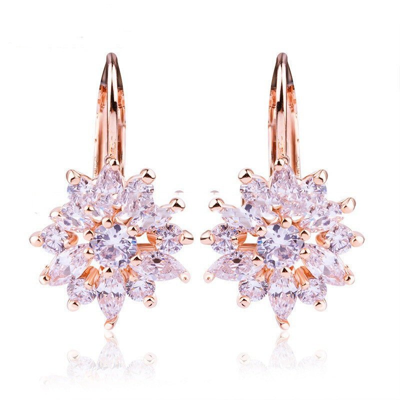 Champagne Gold Flower Earrings Zircon Earrings-Jewearrings