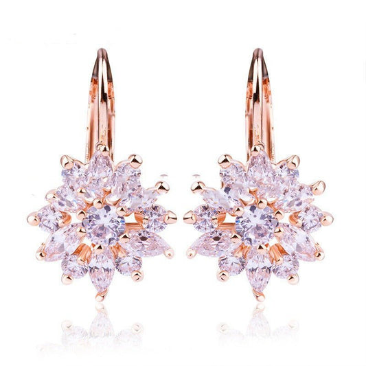 Champagne Gold Flower Earrings Zircon Earrings-Jewearrings