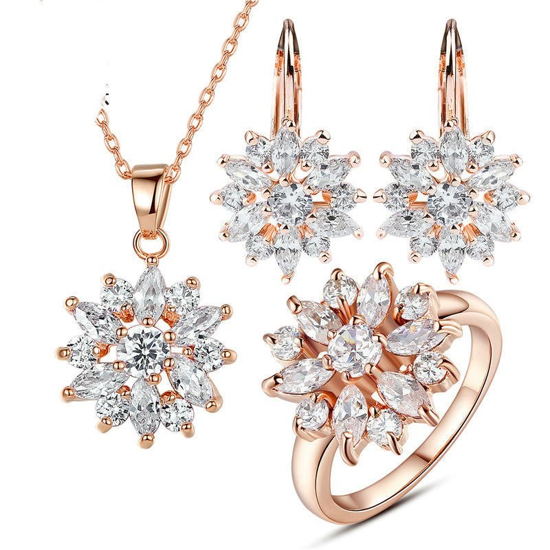 Champagne Gold Flower Earrings Zircon Earrings-Jewearrings