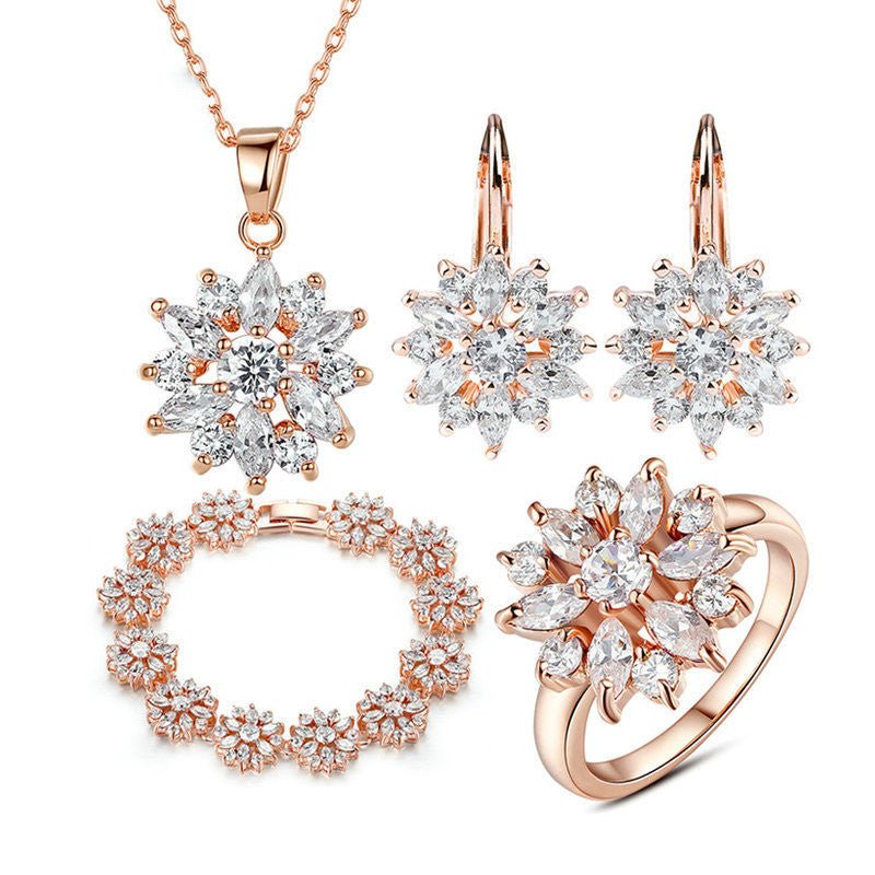 Champagne Gold Flower Earrings Zircon Earrings-Jewearrings