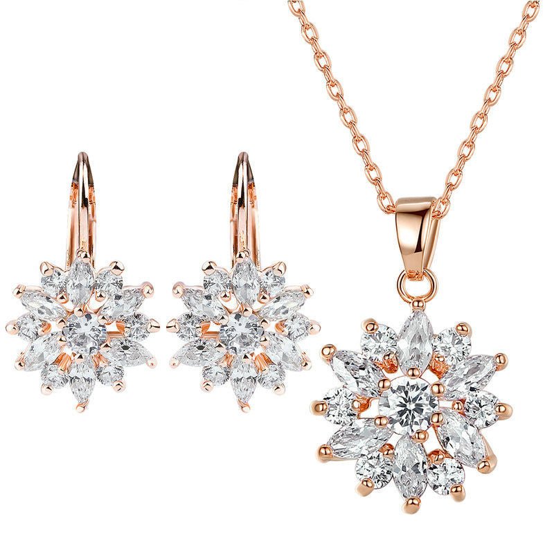 Champagne Gold Flower Earrings Zircon Earrings-Jewearrings