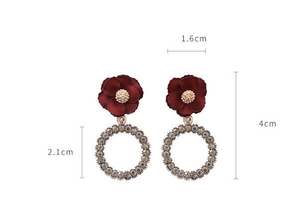 Cherry Blossom Tassel Earrings Flower Full Diamond Ring Stud Earrings Long Small Earrings-Jewearrings