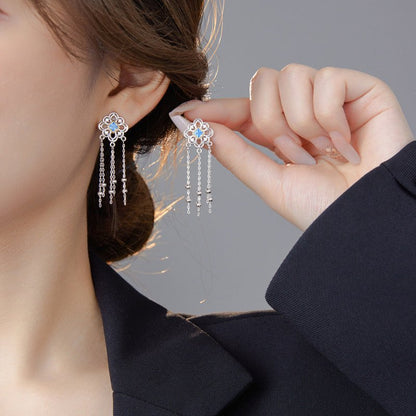 Chinese Knot Blue Zircon Stud Versatile Personality Lace Texture Earrings-Jewearrings