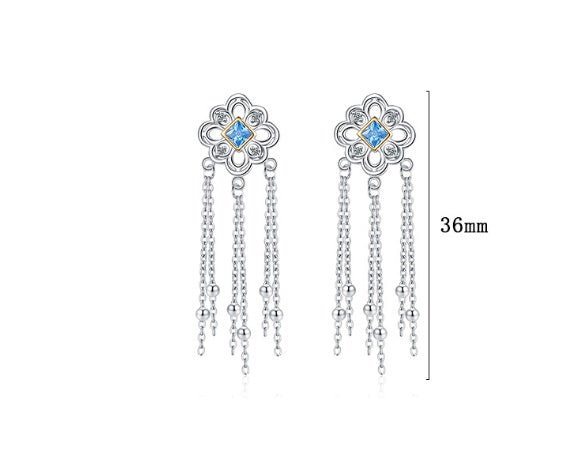 Chinese Knot Blue Zircon Stud Versatile Personality Lace Texture Earrings-Jewearrings