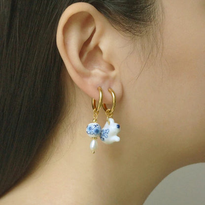 Chinese Style Elements Retro Blue And White Porcelain Earrings-Jewearrings