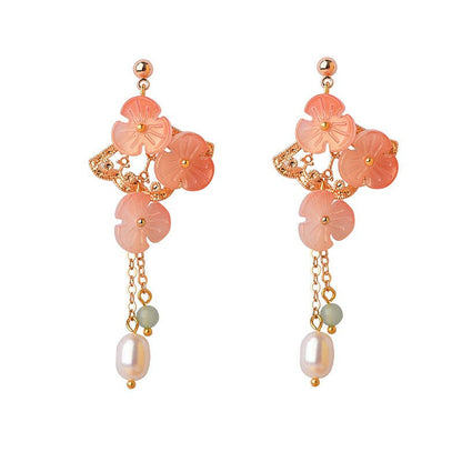 Chinese Style Gold Plated Ginkgo Leaf Pearl Mori Earrings-Jewearrings