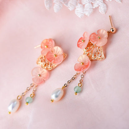 Chinese Style Gold Plated Ginkgo Leaf Pearl Mori Earrings-Jewearrings